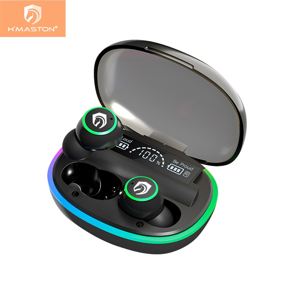 H'maston F918 Fone Bluetooth Sem Fio Tws 5.3 Com Luz Led Saída Usb Preto em Oferta na Shopee