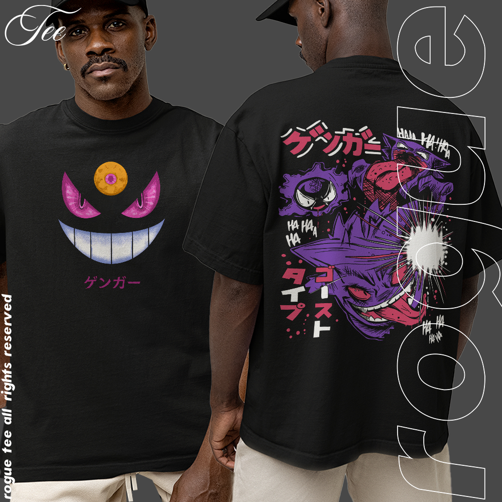 Camiseta Basica e OVERSIZED Eyes Gengar Ghost Blood Evoluçao Haha Anime Carton Unissex