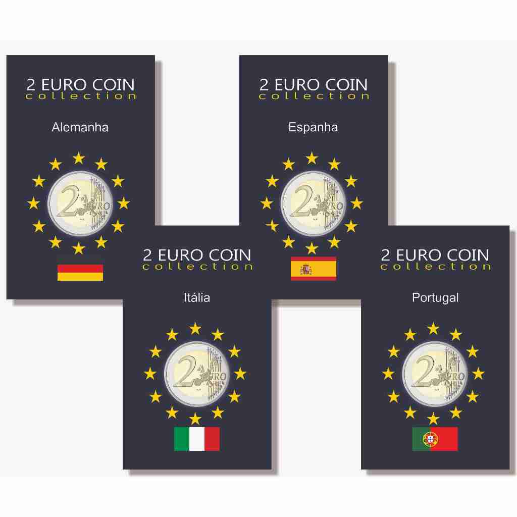4 Álbuns Para Moedas Comemorativas 2 Euros, Portugal, Italia, Espanha e Alemanha - Organizer