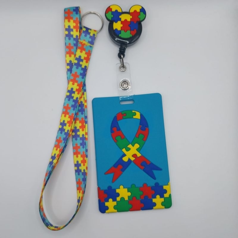 Kit Cordão + Retrátil + Porta Cartão Emborrachado Autismo TEA
