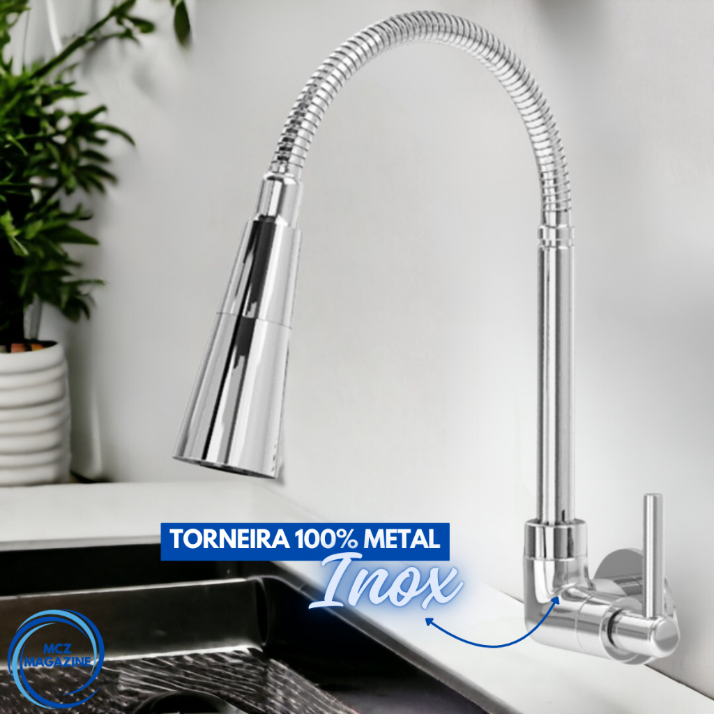 Torneira Gourmet Cozinha Parede Mesa Pia Flexível Cromada Dupla Função 1/4 Volta Metal Ino...