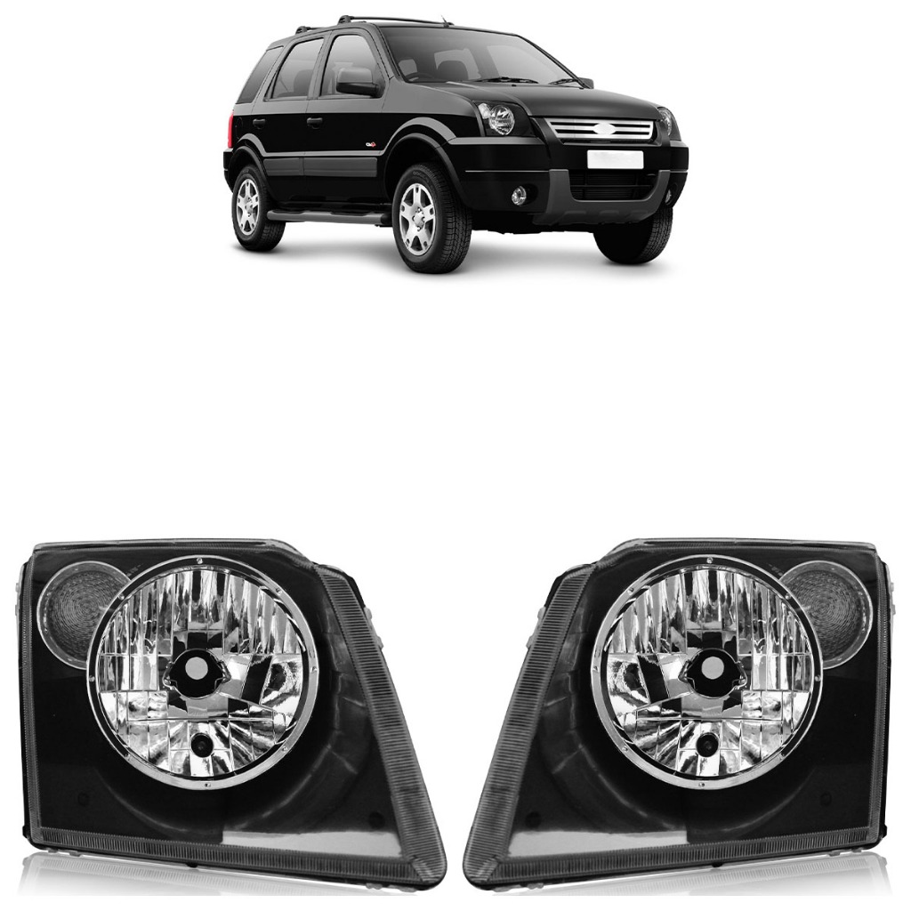 Par Farol Dianteiro Ecosport 2003 2004 2005 2006 2007 Máscara Negra - Spare Parts and Accessories for Vehicles