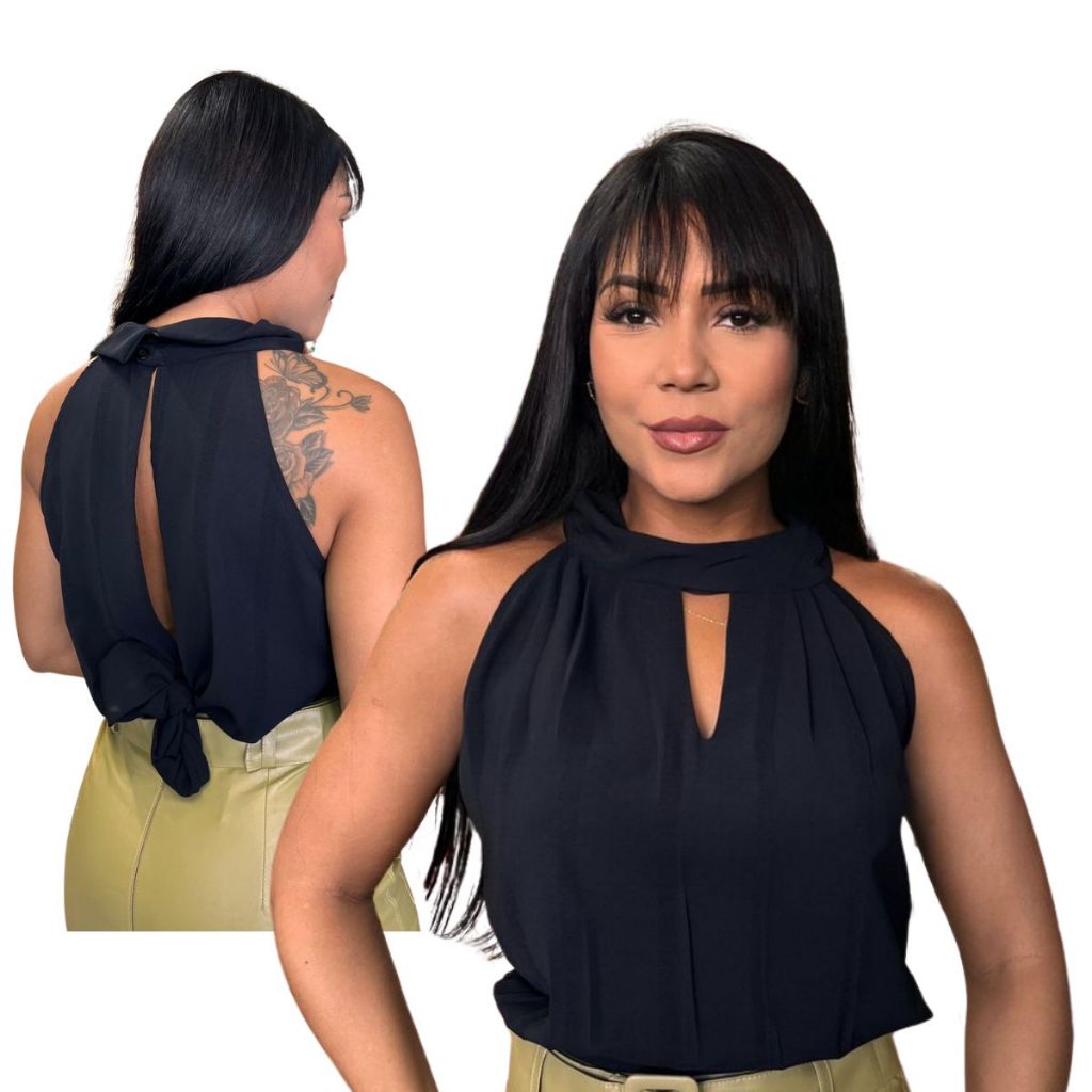 Regata Feminina Elegante com Costas Abertas e Faixa Ajustável - Versátil e Sofisticada em Oferta na Shopee