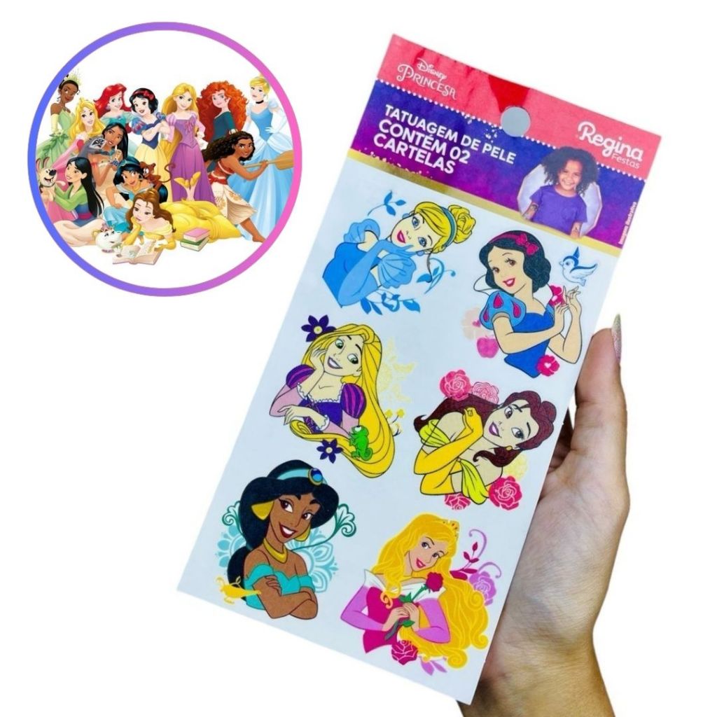 12 ~48 TATUAGEM DE PELE DISNEY FESTA PRINCESAS Regina