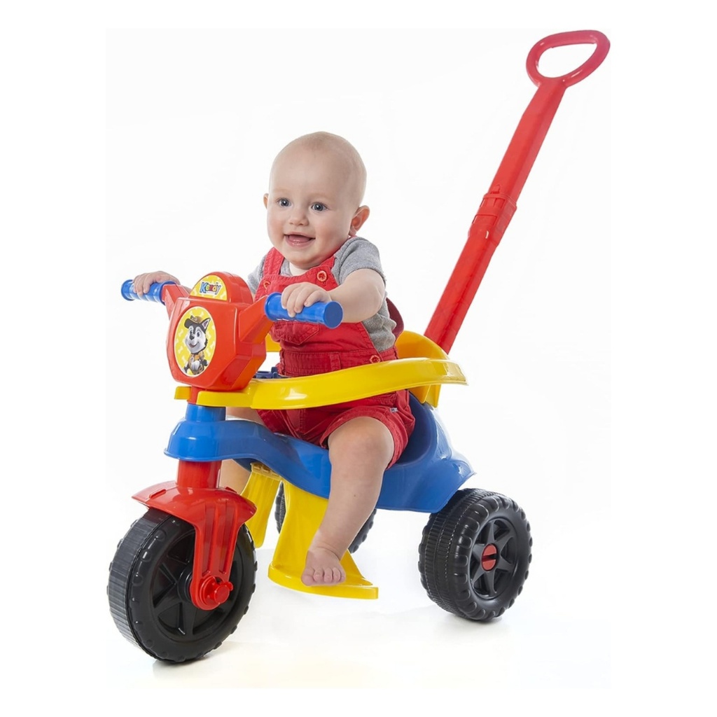 Triciclo Infantil Motoca Carrinho de Passeio Patrulha Menino Canina Empurrador Motoquinha Velotrol