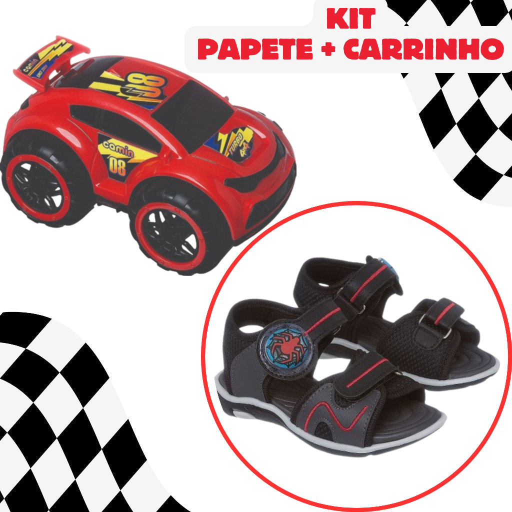 Sandália Masculina + Carrinho Papete Style Infantil Menino Preto Aplique Aranha Camin Calçados em Oferta na Shopee