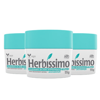 Kit 3 unid - Desodorante Creme Antitranspirante Herbíssimo Neutro 55G em Oferta na Shopee
