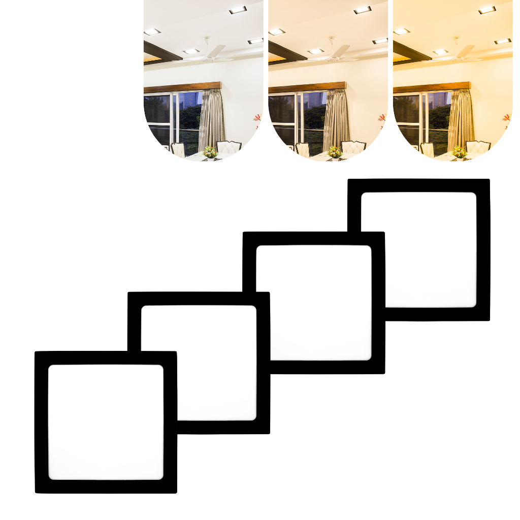 Kit 4 Painel Plafon Led 18w Embutir Quadrado Preto Bivolt