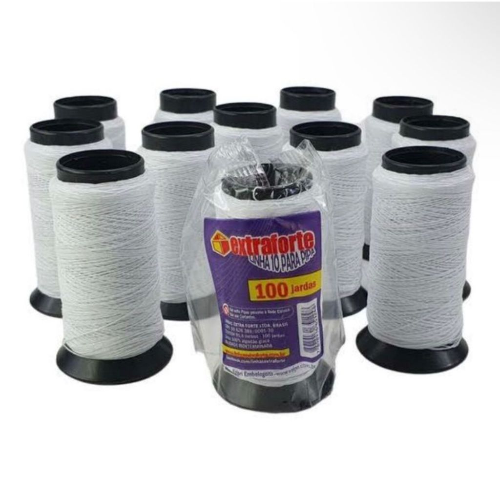 Linha pra Pipas Extra Forte 100jds Branca ou Alvejada Pct C/ 12 Unidades