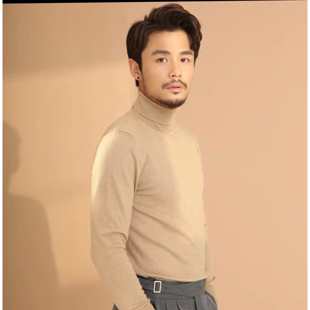 Camisa Masculina Canelada Gola Alta manga longa estilo Old Money