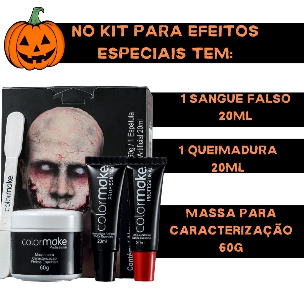 Kit Maquiagem Assustadora Halloween Profissional Artística Batom Pancake Sangue Falso — imagem 2 de 2