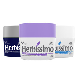 Kit 3 itens - Desodorante Creme Antitranspirante Herbíssimo | Talco + Lavanda e Cedro 55G em Oferta na Shopee