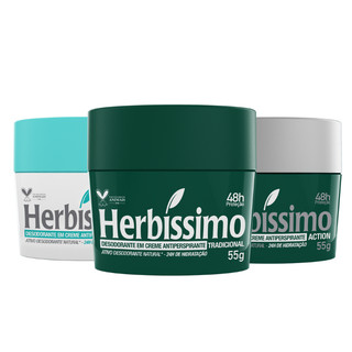 Kit 3 itens - Desodorante Creme Antitranspirante Herbíssimo | Tradicional + Action + Neutro 55G em Oferta na Shopee