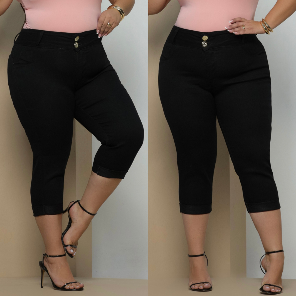 Calça Capri Jeans Plus Size Cintura Alta com Elastano ( Lycra) Tamanhos Grandes em Oferta na Shopee