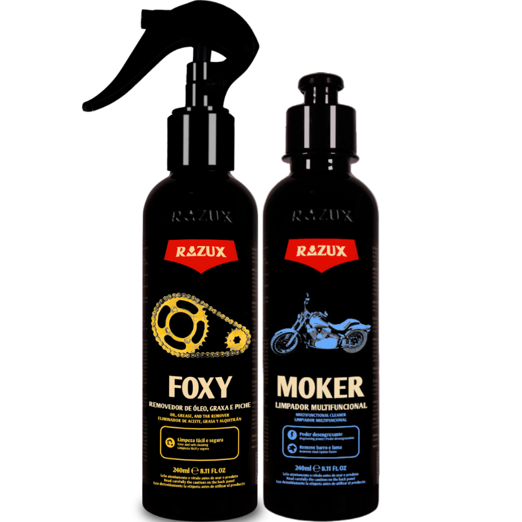 Kit Foxy Desengraxante de Correntes Moker Shampoo Limpa Motor Barro Lama Razux