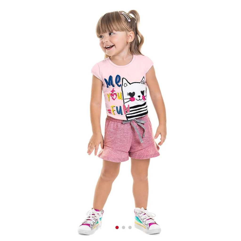 Kit 3 Conjuntos Verão Infantil Menina 6 Peças Blusinha Algodão + Shorts Cotton Moletinho Lançamento