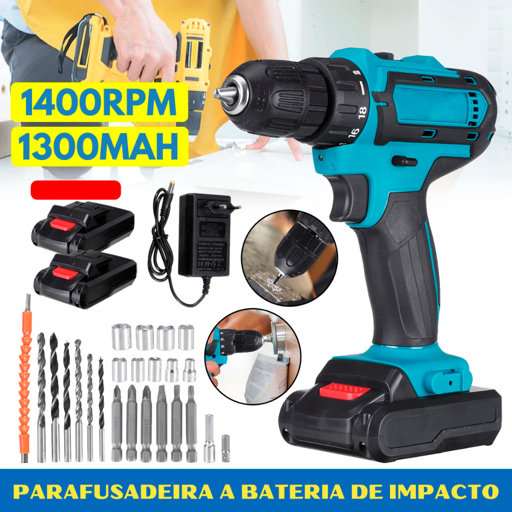 Parafusadeira  De Impacto A Bateria Profissional 21V 25V 28V Com Maleta Kit Ferramentas Completa