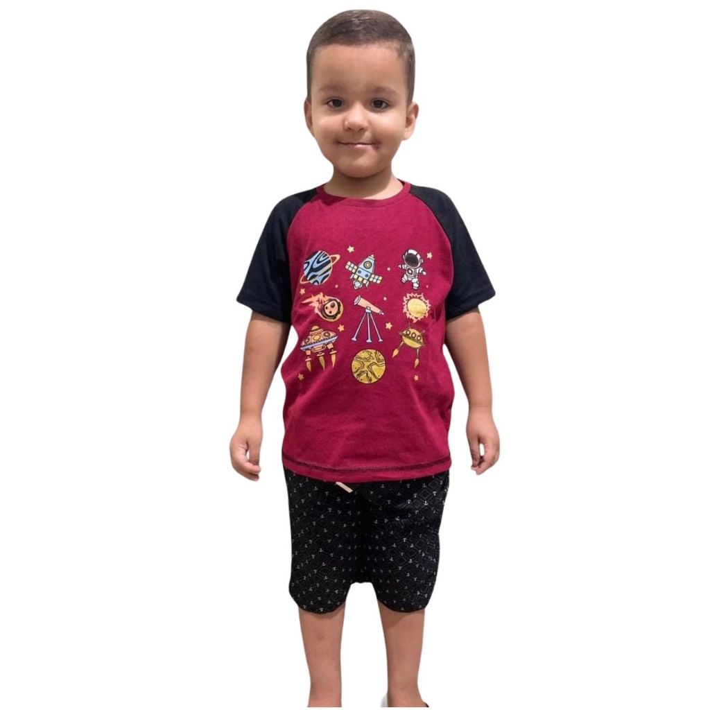 Camiseta de Menino Infantil bebê Estampada Criança astronauta nasa raglan