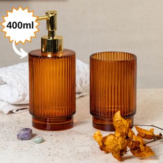 Kit Lavabo Banheiro em Vidro 2 Peças Porta Sabonete Liquido Copo