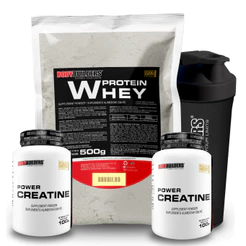 Kit Whey Protein Concentrado Proteico 500g + 2x Power Creatina 100g + Coqueteleira - Bodybuilders