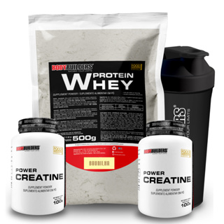 Kit Whey Protein Concentrado Proteico 500g + 2x  Power Creatina 100g + Coqueteleira - Bodybuilders em Oferta na Shopee