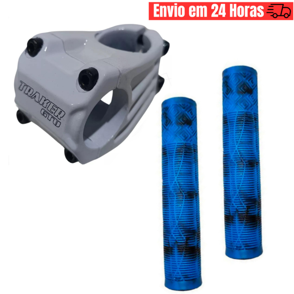 Mesa Avanço Suporte Guidão 31.8mm 45mm Mtb Bike Ahead Set Dourado + Manopla GiosBmx Freeride DH Punho Giosbr 165mm (CORES)
