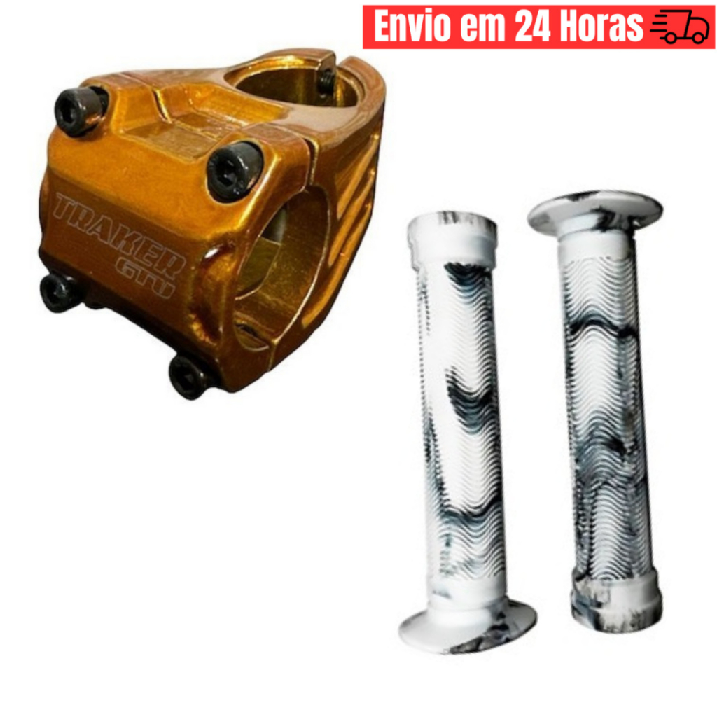 Mesa Avanço Suporte Guidão 31.8mm 45mm Mtb Bike Ahead Set Dourado + Manopla GiosBmx Freeride DH Punho Giosbr 150mm (CORES)