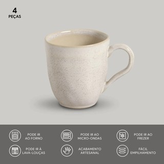 Jogo com 04 Canecas Orgânico Latte Off White Ceramica Porto Brasil Bege em Oferta na Shopee