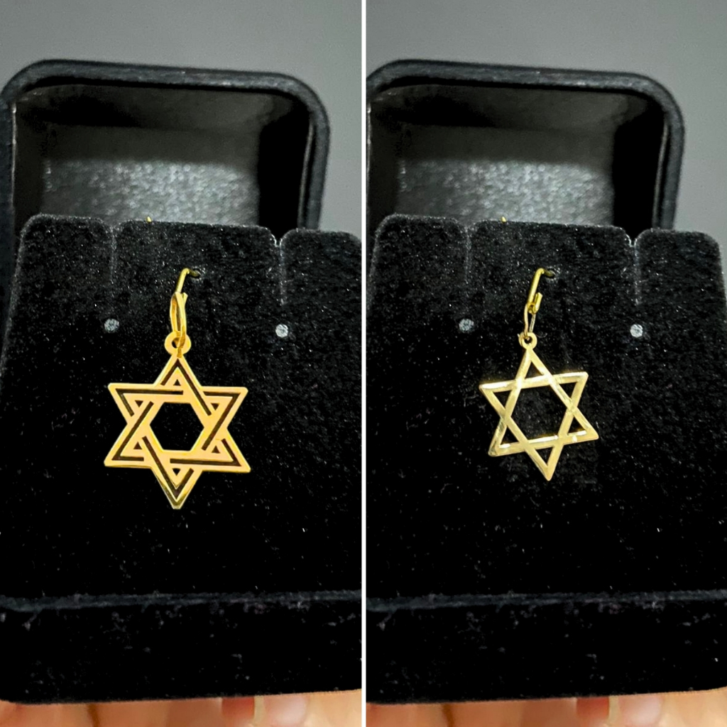 Pingente Estrela de Davi Ouro 18k 750 Mini 6 Pontas Joia Judaísmo Pequena Vazado