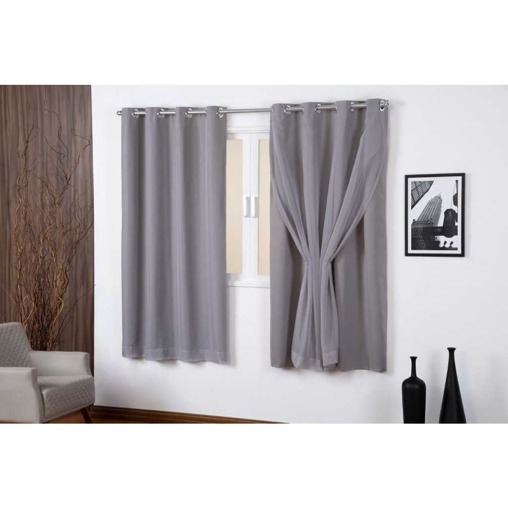 Cortina De Blecaute Em Tecido Corta Luz 2.50x1.50 Com Voil Para Janela Sala E Quarto