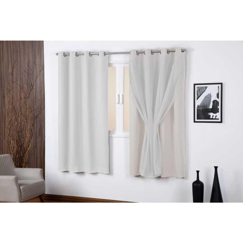 Cortina Blackout Tecido Corta Luz Com Voil 2.50x1.30 Para Janela Sala E Quarto
