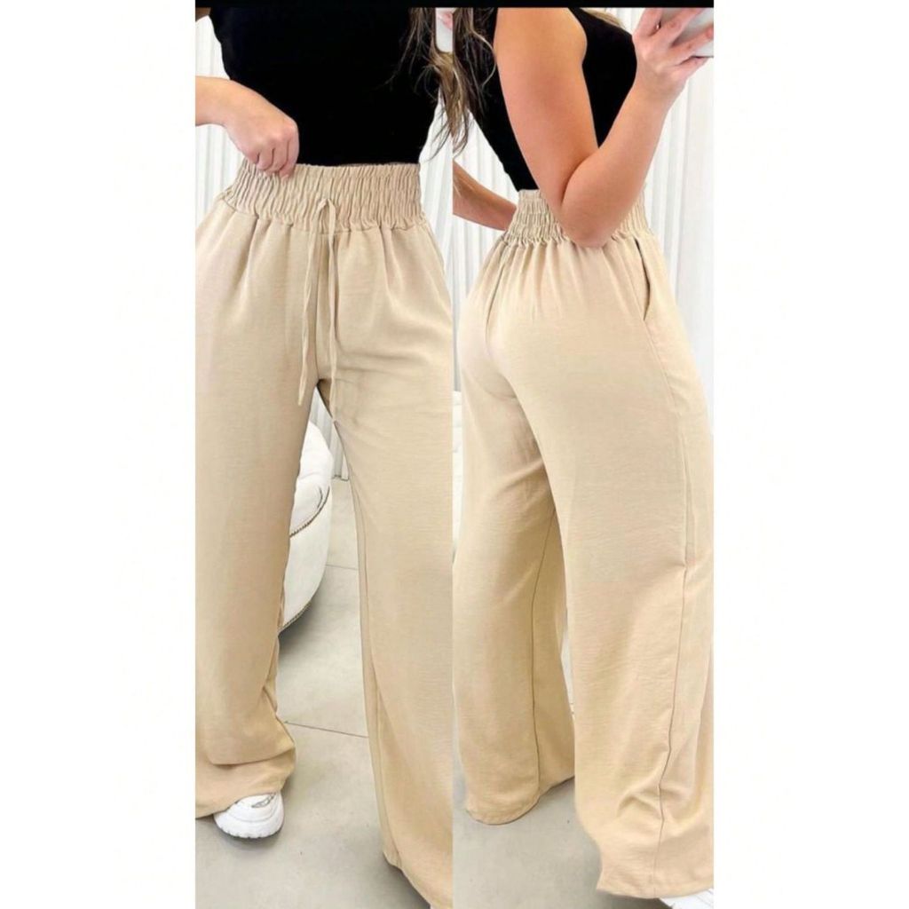 Calça Pantalona Feminina Com Bolso Cos Alto
