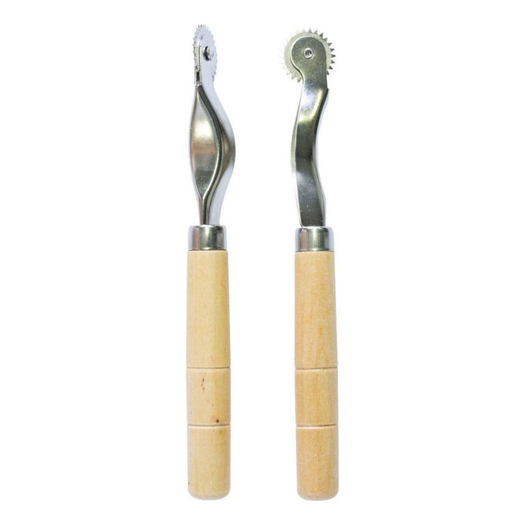 Kit 2 Riscador Tecido Carretilha Cabo Madeira Modelagem Costura Aço Niquelado de Alta Qualidade NYBC