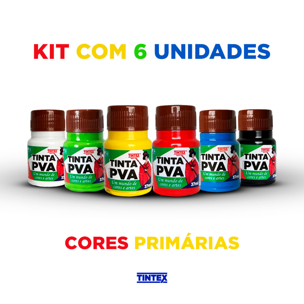 Kit c/ 6 Tinta PVA Fosca - TINTEX | 37ml [Cores Primárias] em Oferta na Shopee