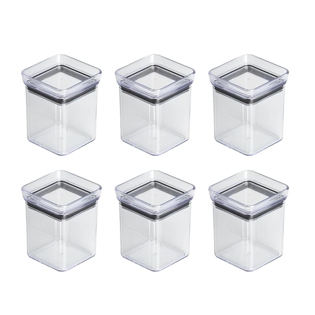 Kit C/6 Mini Pote Hermético Empilhável Porta Tempero Lumini Quadrado Multiuso 180ml