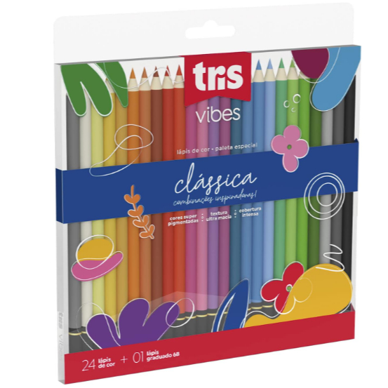Lapis Cor Tris Vibes 24 Cores Classica + 1 Lapis 6B em Oferta na Shopee