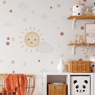 Adesivos de Parede Aquarela Infantil: Sol, Nuvens e Bolinhas Coloridas em Oferta na Shopee