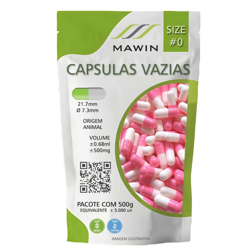 5.000 Capsula Gelatina Vazia N0 - ROSA - BRANCA - Mawin