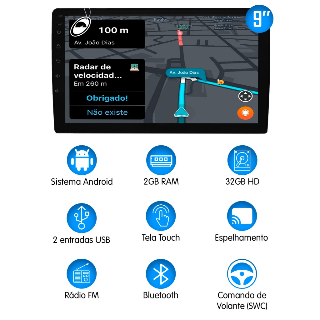 Multimídia 2 Din 9" Polegadas Android Gol Voyage Saveiro G7 G8 2017 Em Diante + Câmera de Ré · foto 2
