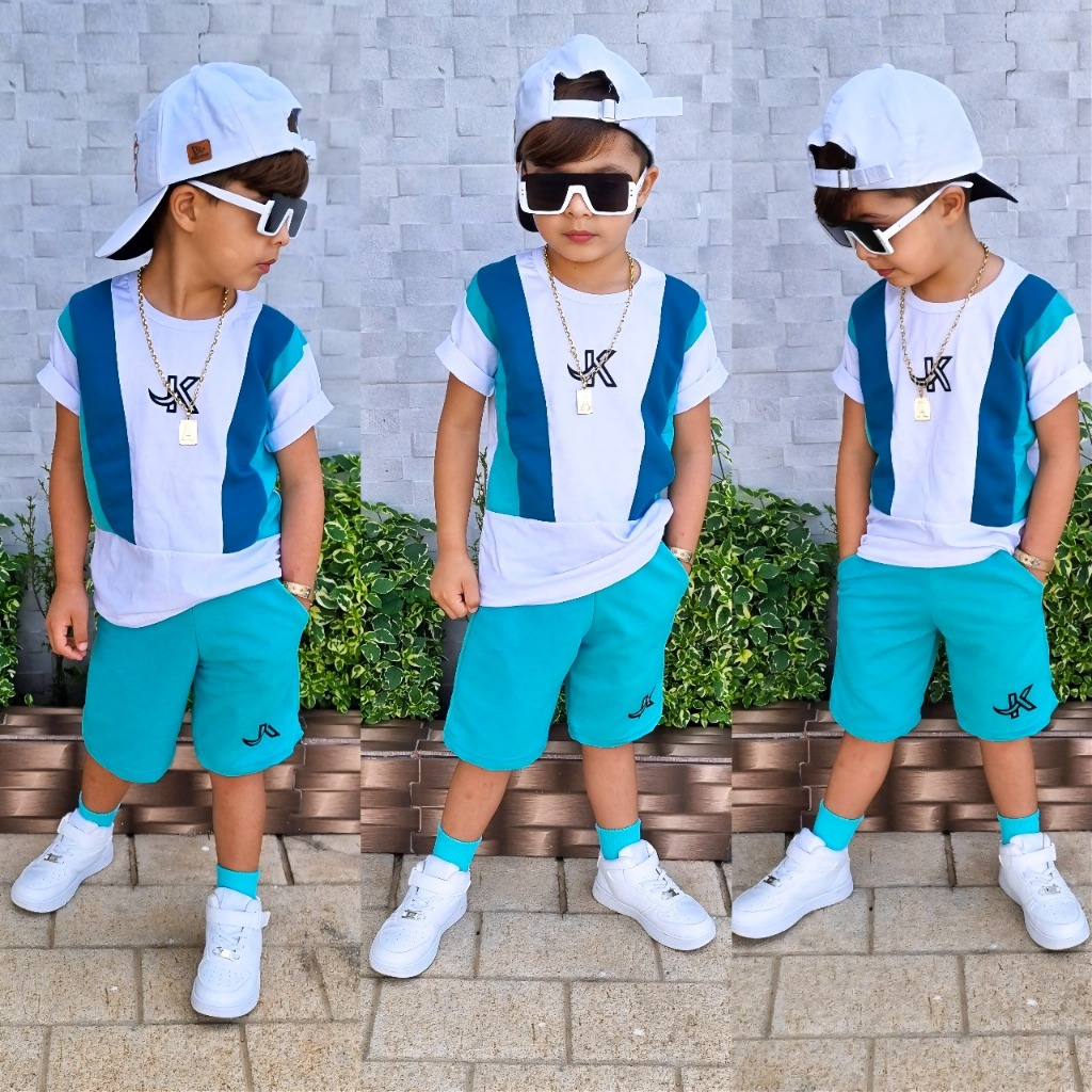 camiseta + bermuda infantil menino conjunto verão masculino 2024