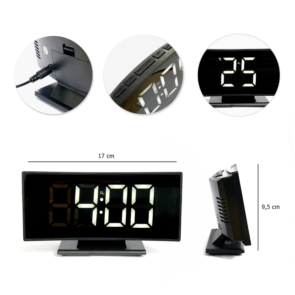 Despertador Curvado Relogio Led De Projeção Soneca Tela Grande Digital LED Com Entrada Usb