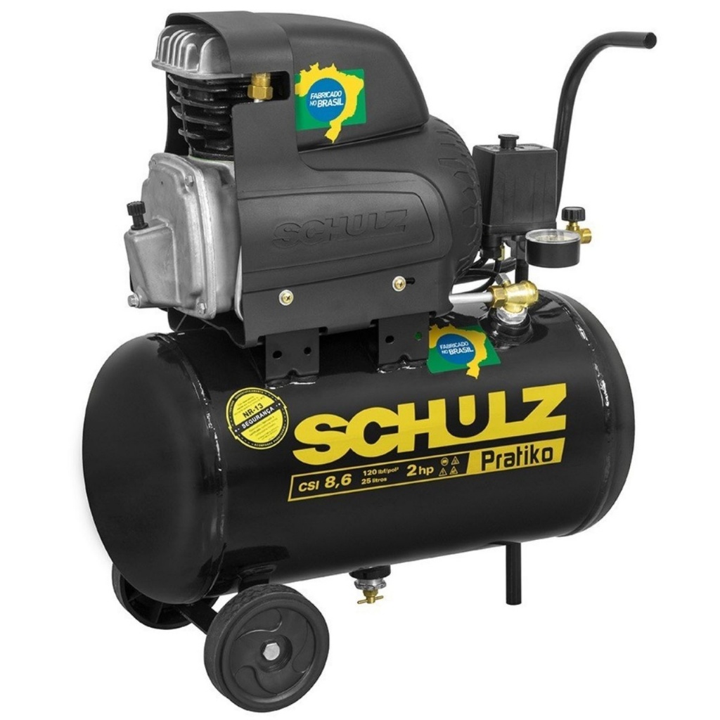 Compressor de ar 8,6 pés 25L 2 hp 120 libras - Pratiko CSI Schulz 220v