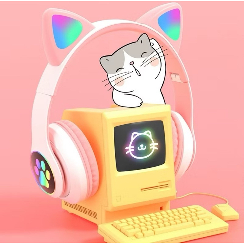 Fone gato Fone De Ouvido carinha Sem Fio Bluetooth Com Orelhas De Gato-envio imediato