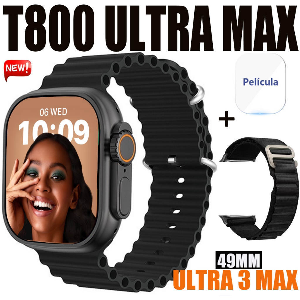2026 Novo Smartwatch T800 Ultra Max Série 9 49mm Com Tela De 2,08 Polegadas Bluetooth Chamada NFC