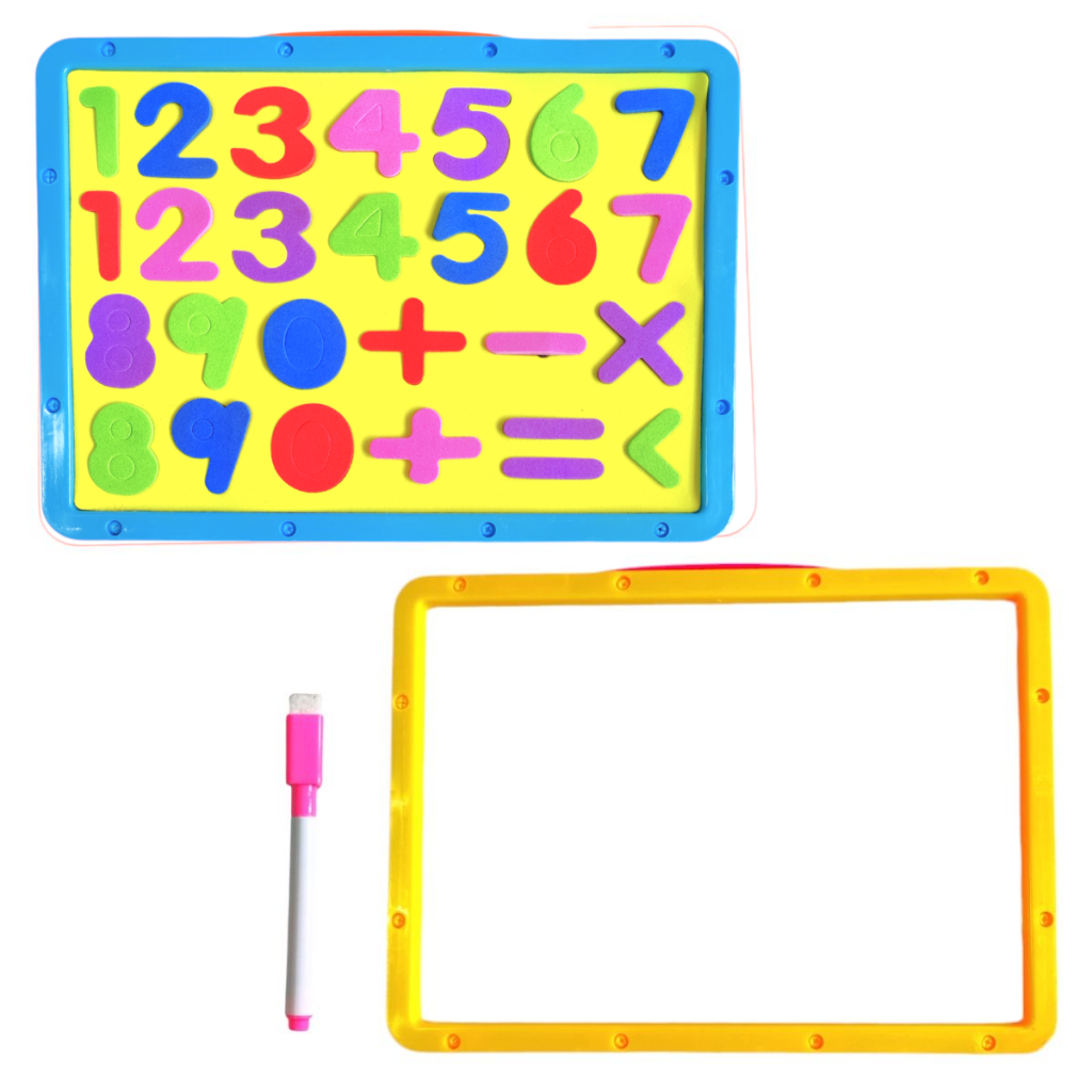 Conjunto Lousa Infantil Quadro Branco Magnético com Canetinha, Letras e Números Coloridos de EVA Divertidos com Imã Brinquedo Educativo Criança Escola Brincadeiras DIY Desenhos Alfabeto Móvel Abecedalho Ensino Primário
