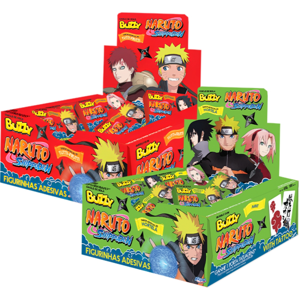 Kit 2 Caixas De Chicletes Naruto Hortelã e Tutti Frutti C/90un Buzzy