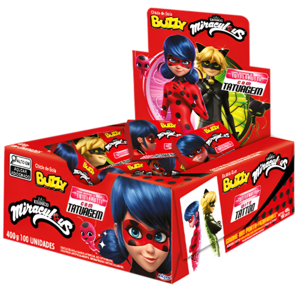 Chiclete Miraculous Ladybug Tutti-Frutti C/90 Buzzy em Oferta na Shopee