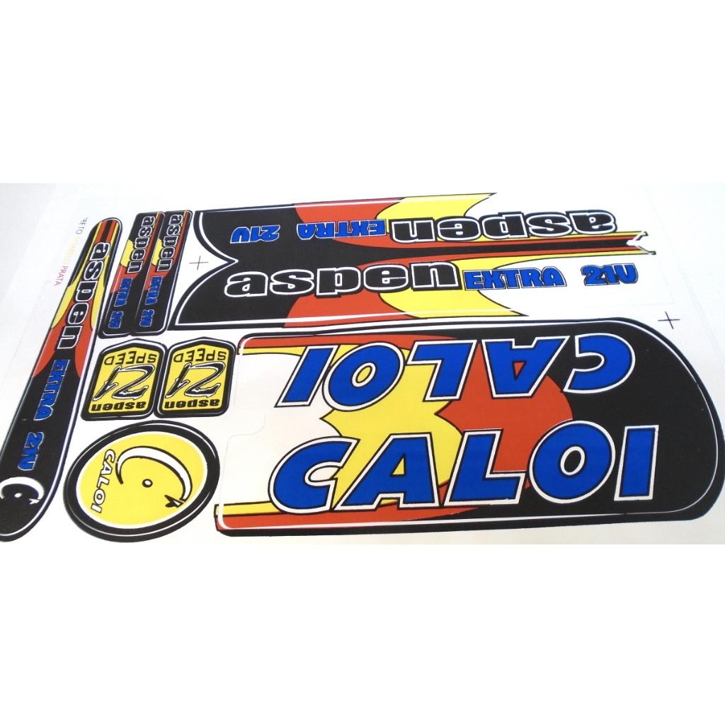 Cartela de Adesivo Caloi Aspen Azul/Amarelo.