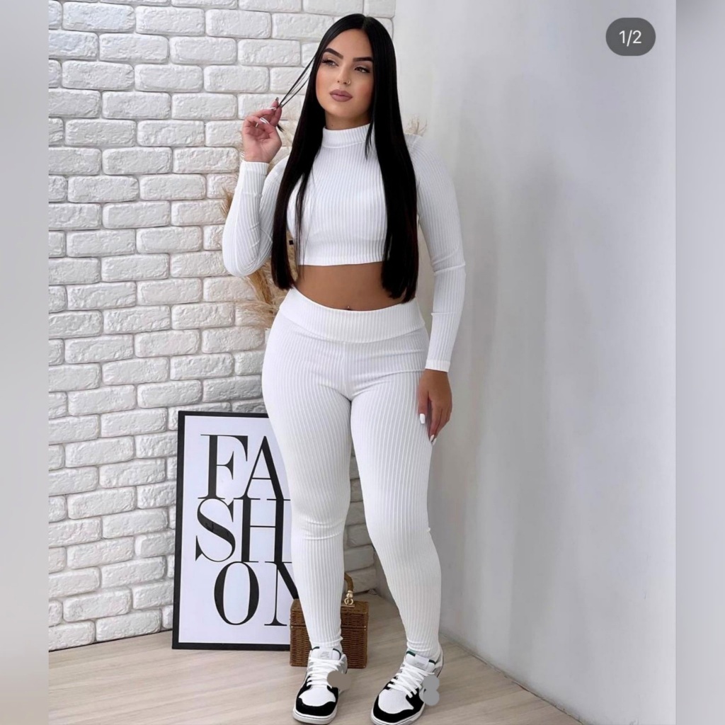 Conjunto Milena canelado 3D em Oferta na Shopee