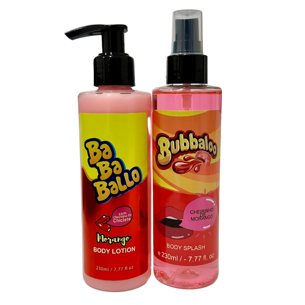 Kit Feminino Creme + Body Splash - Cheiro de Chiclete - Morango - 200ml cada